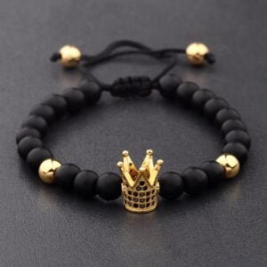 Charm bracelet with black zircon stone beads.
