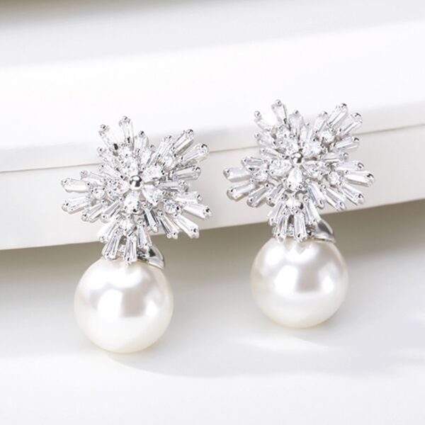 White crystal pearl snowflake earrings for women and girls 4