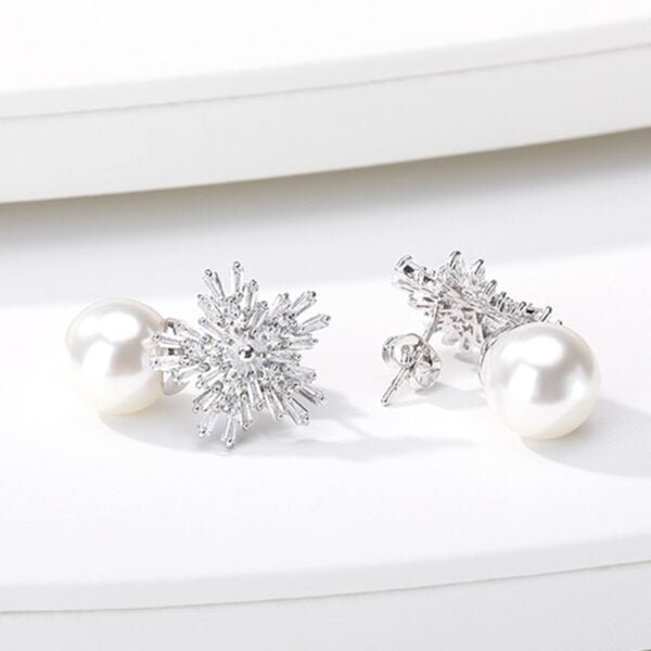 White crystal pearl snowflake earrings for women and girls 5