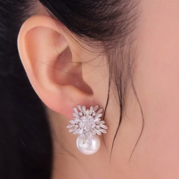 White crystal pearl snowflake earrings for women and girls 8